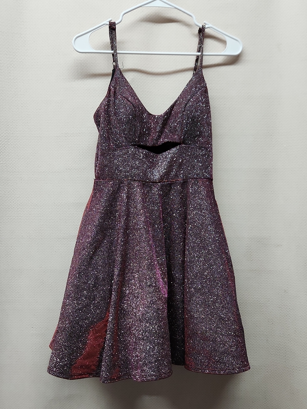 City Studio Glitter Fit-and-Flare Mini Dress in Plum